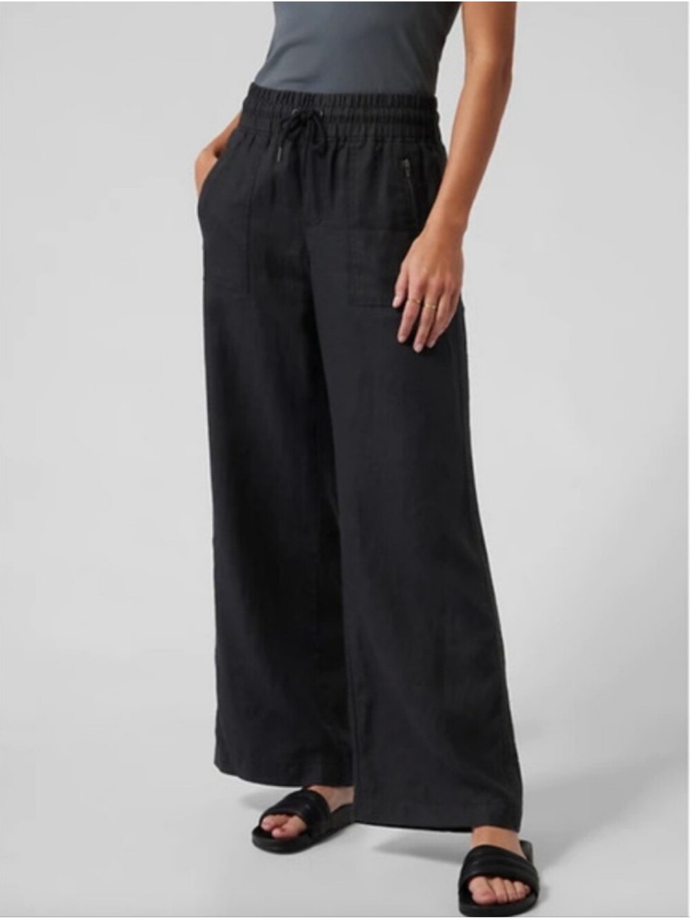 Athleta Cabo Linen Wide Leg Pant Size 2 Petite Black